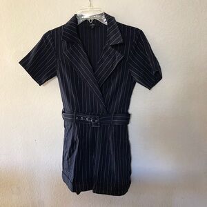 Lulu's Navy Pinstripe Short Sleeve Romper